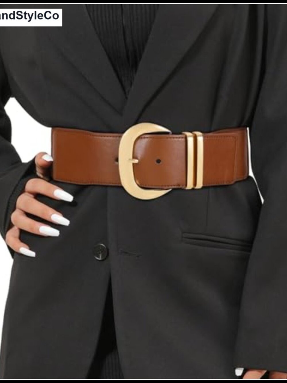 Women Wide Elastic Waist Belt Stretchy PU Leather Gold Buckle Dress Belt
